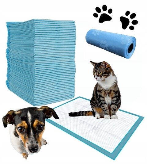 PODKŁADY CHŁONNE DLA PSA 45 X 60 100 SZT MATY DO NAUKI SIKANIA + WORKI