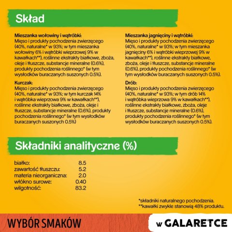 Pedigree Mokra Karma Dla Dorosłych Psów W Galaretce Z Wołowiną, Z Kurczakiem, Z Jagnięciną, Z Drobiem 12x100g