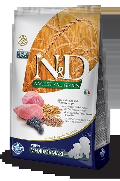 Farmina N&D Ancestral Grain Canine Puppy Medium&Maxi Lamb&Blueberry 12kg