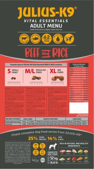 Julius-K9 Vital Essentials Adult Beef & Rice 12kg