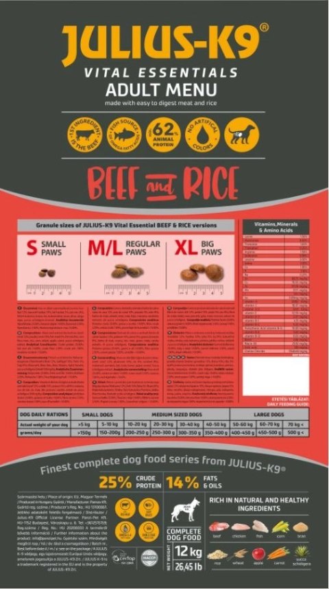 Julius-K9 Vital Essentials Adult Beef & Rice 12kg