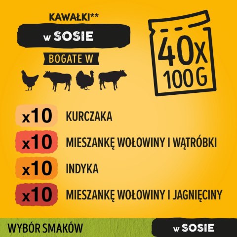 Pedigree Mokra Karma Dla Dorosłych Psów Saszetka Mix Smaków (Z Kurczakiem I Warzywami, Z Wołowiną I Warzywami, Z Indykiem I Marc