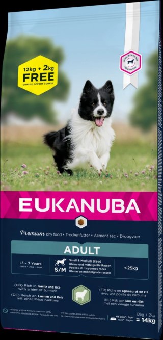 Eukanuba Adult Small&Medium Breed Rich In Lamb & Rice 12kg + 2kg GRATIS