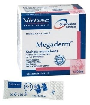 VIRBAC Megaderm 28x4 ml suplement diety dla psów i kotów do 10kg na problemy skórne
