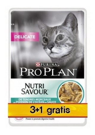 Purina Pro Plan Delicate z rybą dla kota 4x85g (3+1 GRATIS)