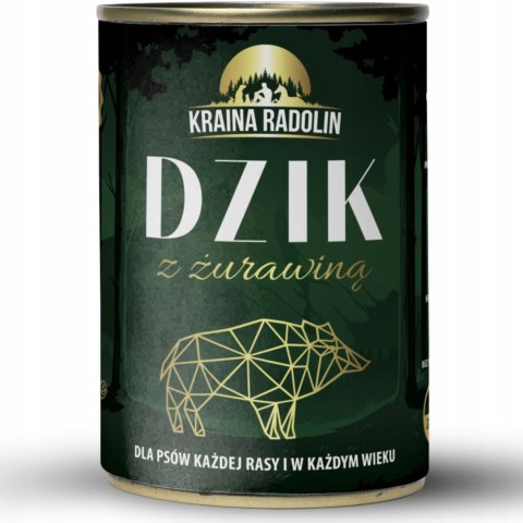 Kraina Radolin Dzik z żurawiną 400g 82% mięsa karma mokra dla alergików z nadwrażliwością pokarmową