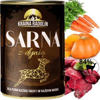 Kraina Radolin Sarna z dynią 400g 84% mięsa karma mokra dla alergików z nadwrażliwością pokarmową