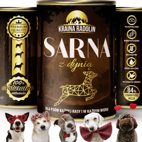 Kraina Radolin Sarna z dynią 400g 84% mięsa karma mokra dla alergików z nadwrażliwością pokarmową