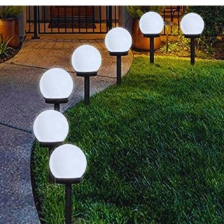 4x lampa solarna ogrodowa kula biała wbijana 10 cm