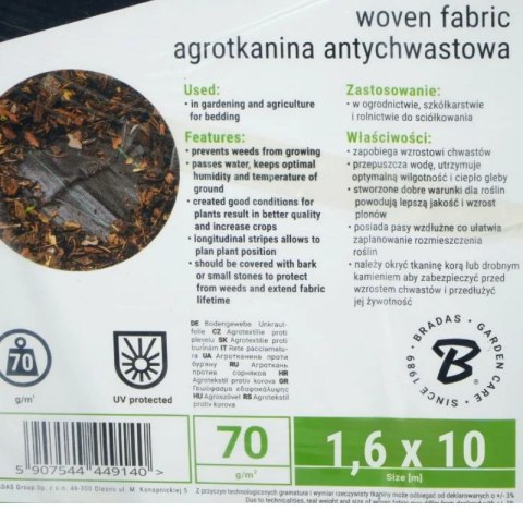 Agrotkanina PP czarna UV 70g 3,2 x 10 m