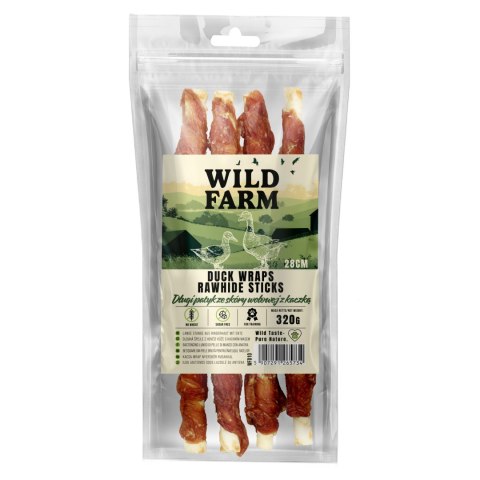 WILD FARM Długi Patyk Ze Skóry Wołowej Z Kaczką 28CM 320G Przysmak Dla Psa