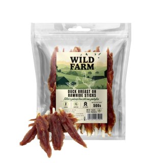 WILD FARM Przysmaki Naturalne Filety Dla Psa Piersi Kaczki Na Patyku 500G